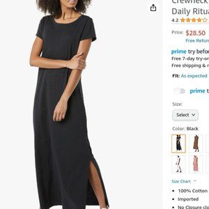 Amazon Essentials Women's %100 Cotton Relaxed-Fit Short-Sleeve Crewneck Maxi